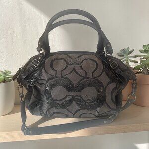 COACH Poppy Sequin Signature C Spotlight Satchel Shoulder Handbag Black Grey